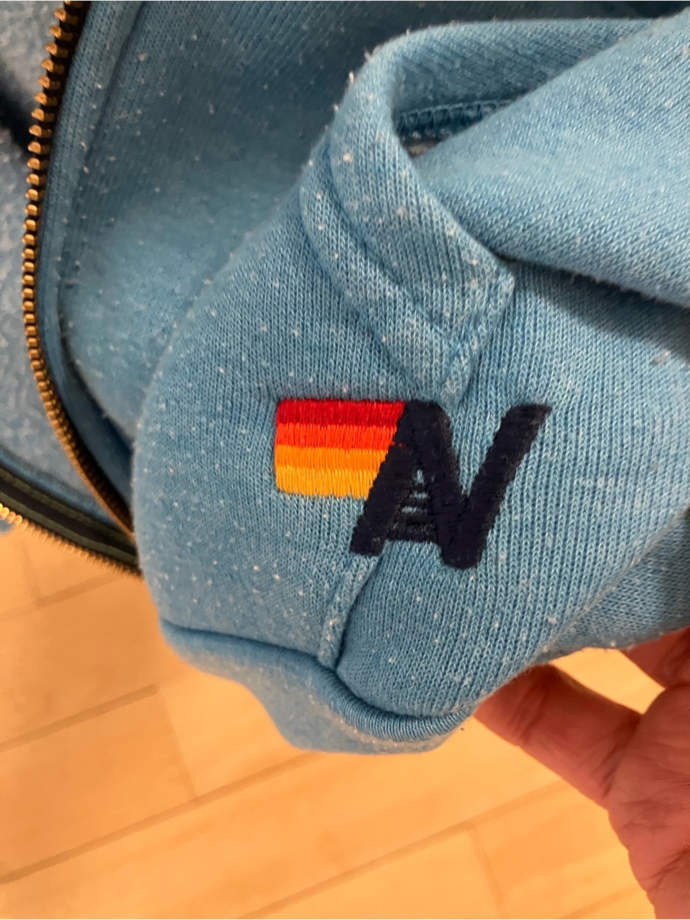 Aviator Nation Light Blue Zip Hoodie with Retro Sunset Stripes, Women’s Small - Picture 6 of 6